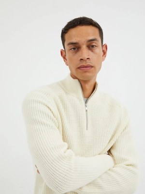 Cream Knitted Quarter Zip Jumper Men at ASDA