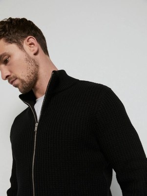Black Chunky Knit Zip Up Jumper Men at ASDA