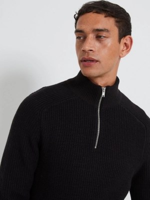 Black Knitted Quarter Zip Jumper Men at ASDA