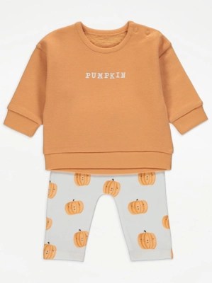Halloween Orange Pumpkin Sweatshirt and Leggings Outfit Baby