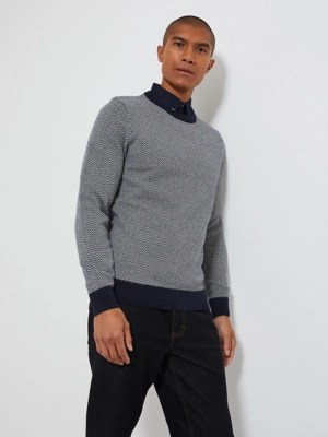 Navy Zig Zag Knitted Mock Shirt Jumper Men at ASDA