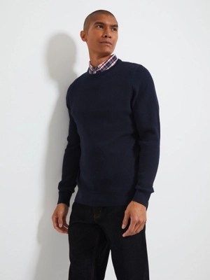 Navy Textured Knitted Mock Shirt Jumper Men at ASDA