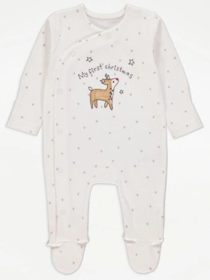 My First Christmas Reindeer Sleepsuit Baby at ASDA