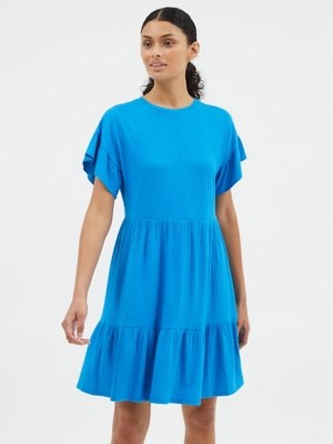 Blue Ribbed Tiered Mini Dress Women at ASDA