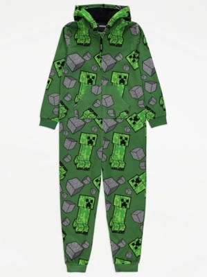 Minecraft Green Fleece Onesie Kids at ASDA
