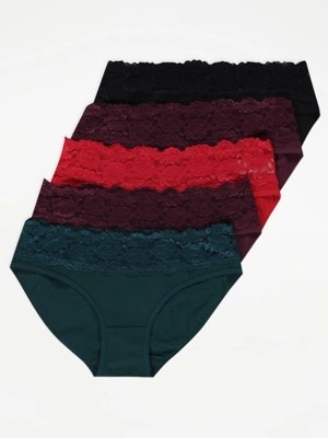 Lace Trim Mini Knickers 5 Pack Lingerie at ASDA