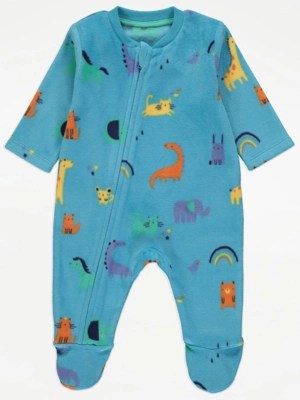 Blue Fleece Animal Zip Sleepsuit Baby at ASDA