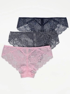 Lace Sparkle High Leg Knickers 3 Pack Lingerie at ASDA