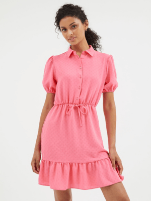 Pink Tiered Mini Shirt Dress Women at ASDA