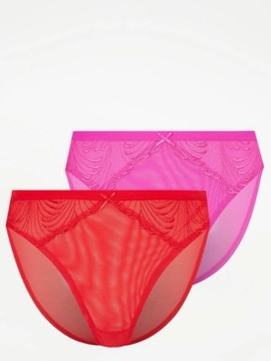 Bright Embroidered High Leg Knickers 2 Pack Lingerie at ASDA