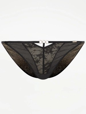 Entice Black Sparkle Tanga Knickers Lingerie at ASDA