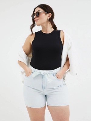 Black Ribbed Racer Back Vest Women at ASDA