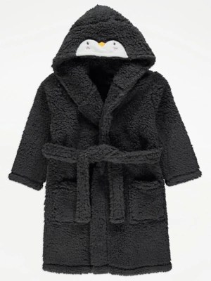 Grey Fluffy Penguin Dressing Gown Kids at ASDA