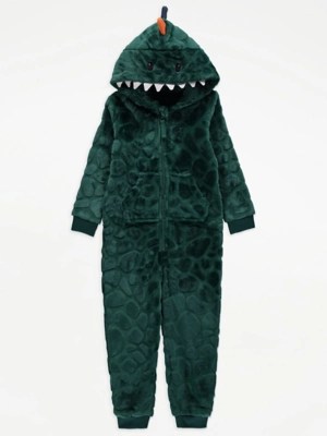 Green Dinosaur Textured Fleece Onesie Kids at ASDA