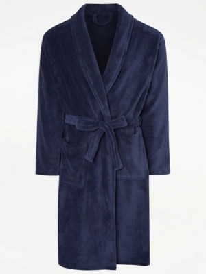 Navy Fleece Dressing Gown Men at ASDA