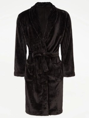 Black Textured Striped Dressing Gown Men at ASDA