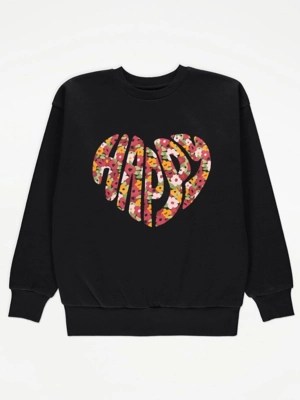 Black Ditsy Floral Happy Sweatshirt Kids at ASDA
