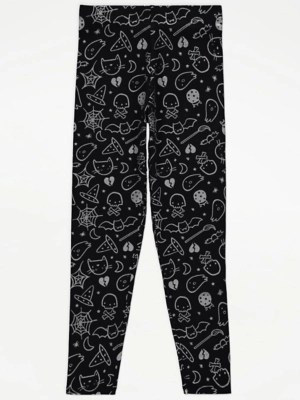 Halloween Black Glitter Leggings Kids at ASDA
