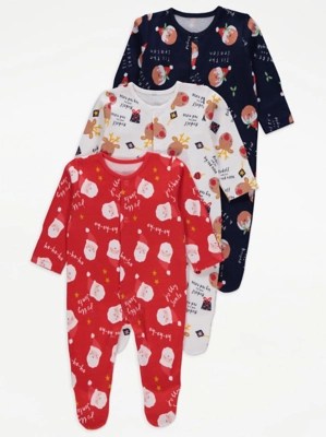 Christmas Long Sleeve Sleepsuits 3 Pack Baby at ASDA