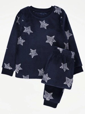 Navy Star Print Fleece Pyjama Gift Set Kids at ASDA