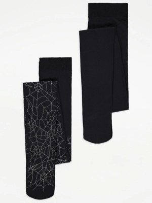 Black Halloween Tights 2 Pack Kids at ASDA