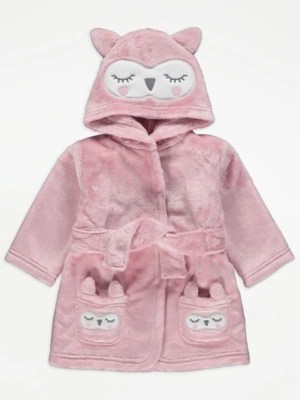 Pink Owl Fleece Robe Baby at ASDA