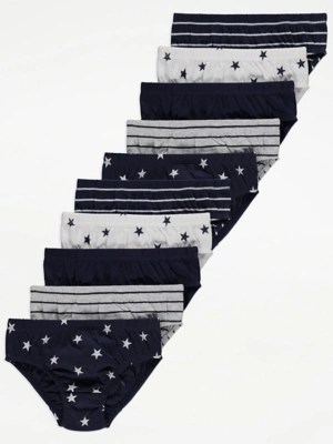 Star and Stripe Briefs 10 Pack Kids at ASDA