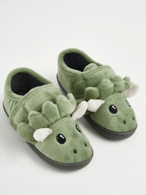 Green Dinosaur Fullback Slippers Kids at ASDA