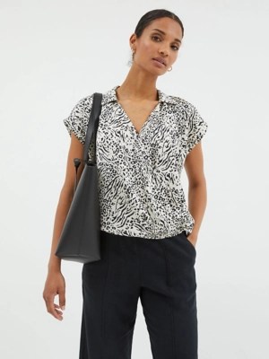 Black Leopard Wrap Front Shirt Women at ASDA