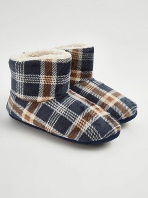 Navy Checked Slipper Boots Men at ASDA