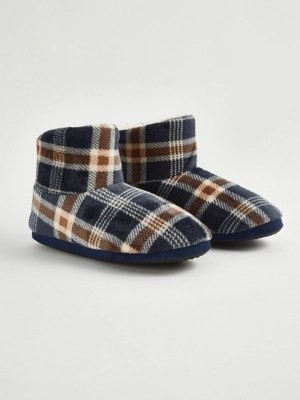 Navy Checked Slipper Boots Men at ASDA