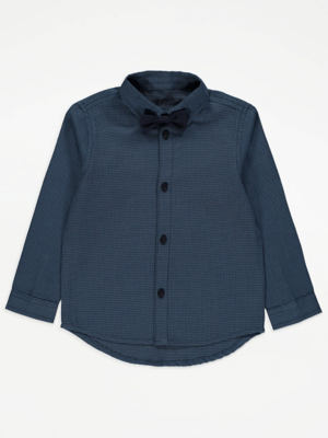 Navy Puppytooth Shirt and Bow Tie Set Kids at ASDA