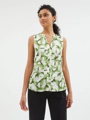 Green Geometric Notch Neck Sleeveless Blouse Women at ASDA