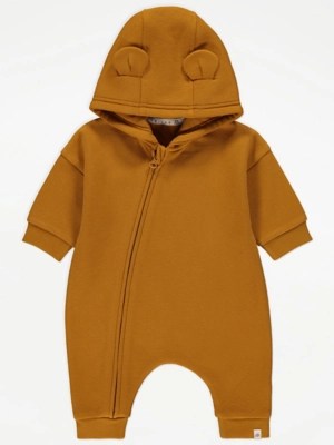 Mustard Hooded All In One Baby at ASDA