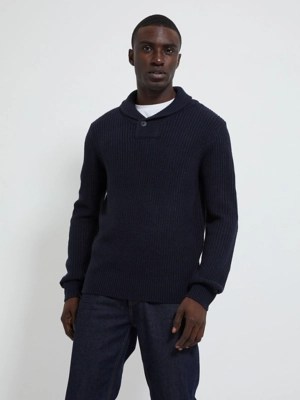 Navy Shawl Collar Jumper Men at ASDA