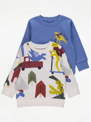 Scooter Dinosaur Sweatshirts 2 Pack Kids at ASDA