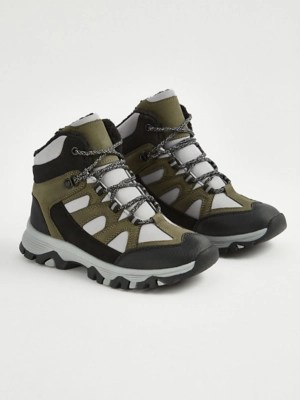 Khaki Panelled Fleece Lined Mountain Boots Kids at ASDA