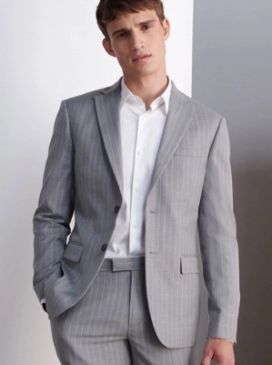 Studio Edit Grey Pin Stripe Wool Blend Suit Jacket Men at ASDA