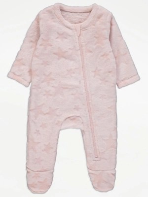 Pink Star Fleece Zip Sleepsuit Baby at ASDA