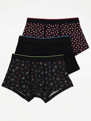 Black Christmas Hipster Boxers 3 Pack Men at ASDA