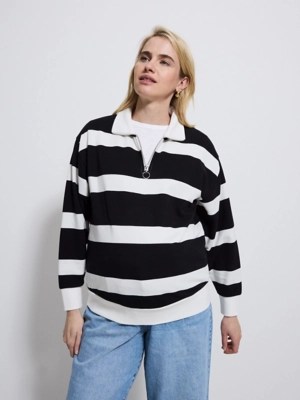 Maternity Monochrome Striped Quarter Zip Sweatshirt Women at