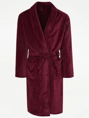 Burgundy Fleece Dressing Gown Men at ASDA