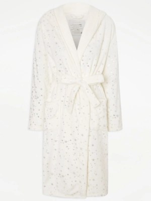 Cream Foil Star Dressing Gown Lingerie at ASDA