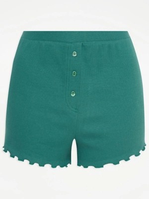 Green Ribbed Pyjama Shorts Lingerie at ASDA