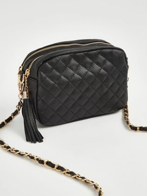 Black Quilted Chain Cross Body Bag Women at ASDA