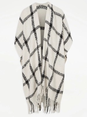 Cream Checked Knitted Woven Wrap Women at ASDA