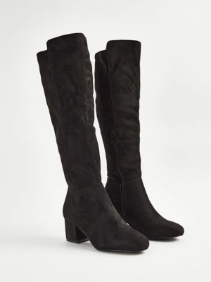 Black Block Heel Knee High Boots Women at ASDA