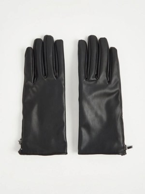 Black Faux Leather Zip Gloves Women at ASDA