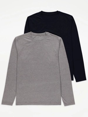 Assorted Marl Long Sleeve Pyjamas Top 2 Pack Men at ASDA
