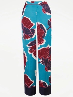 Teal Floral Satin Pyjama Bottoms Lingerie at ASDA